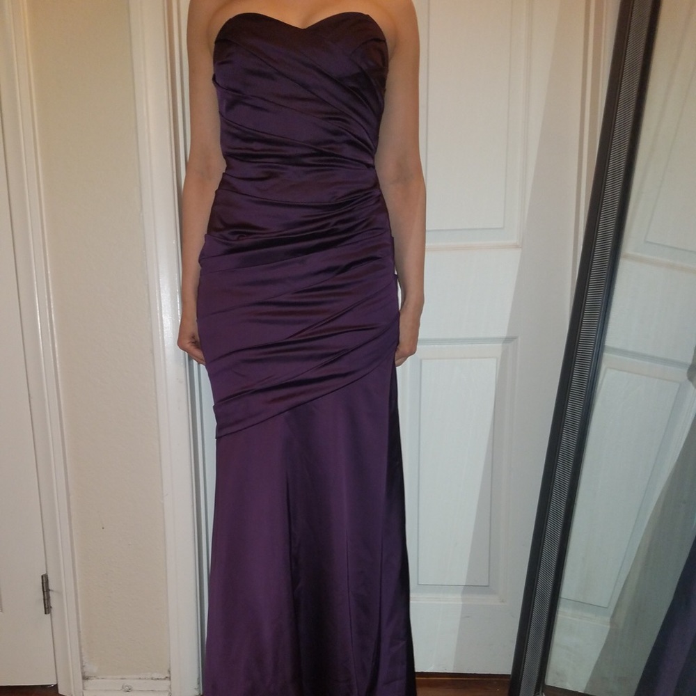David’s Bridal long satin strapless  dress purple